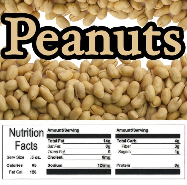 Peanut Product Label With Nutrition Information - Gumball Machine Warehouse